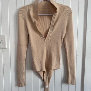 Cider Beige Ribbed Bodysuit